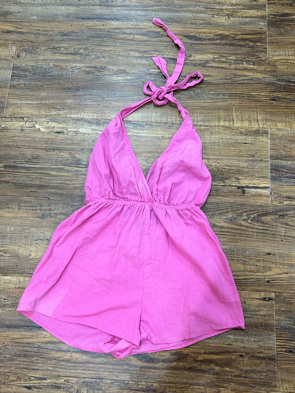 SHEIN Bright Pink Halter One-Piece Romper